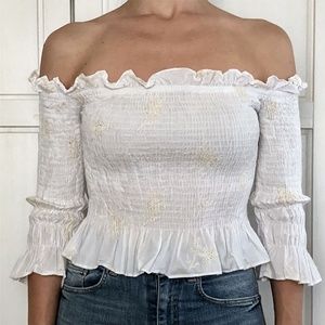 Zara Off-the-shoulder Smocked White Top, S